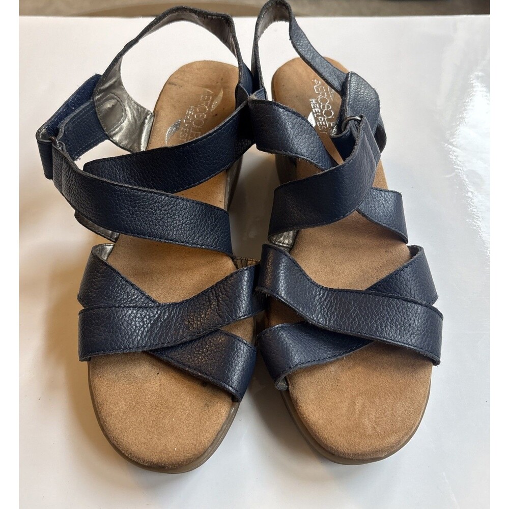 Aerosoles Women’s HeelRest Ankle Strap Wedge Sandal Handbog Blue Open Toe 9M
